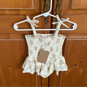 NWT Angel Dear Bamboo Smocked Skirted Floral Bodysuit Romper 12-18M